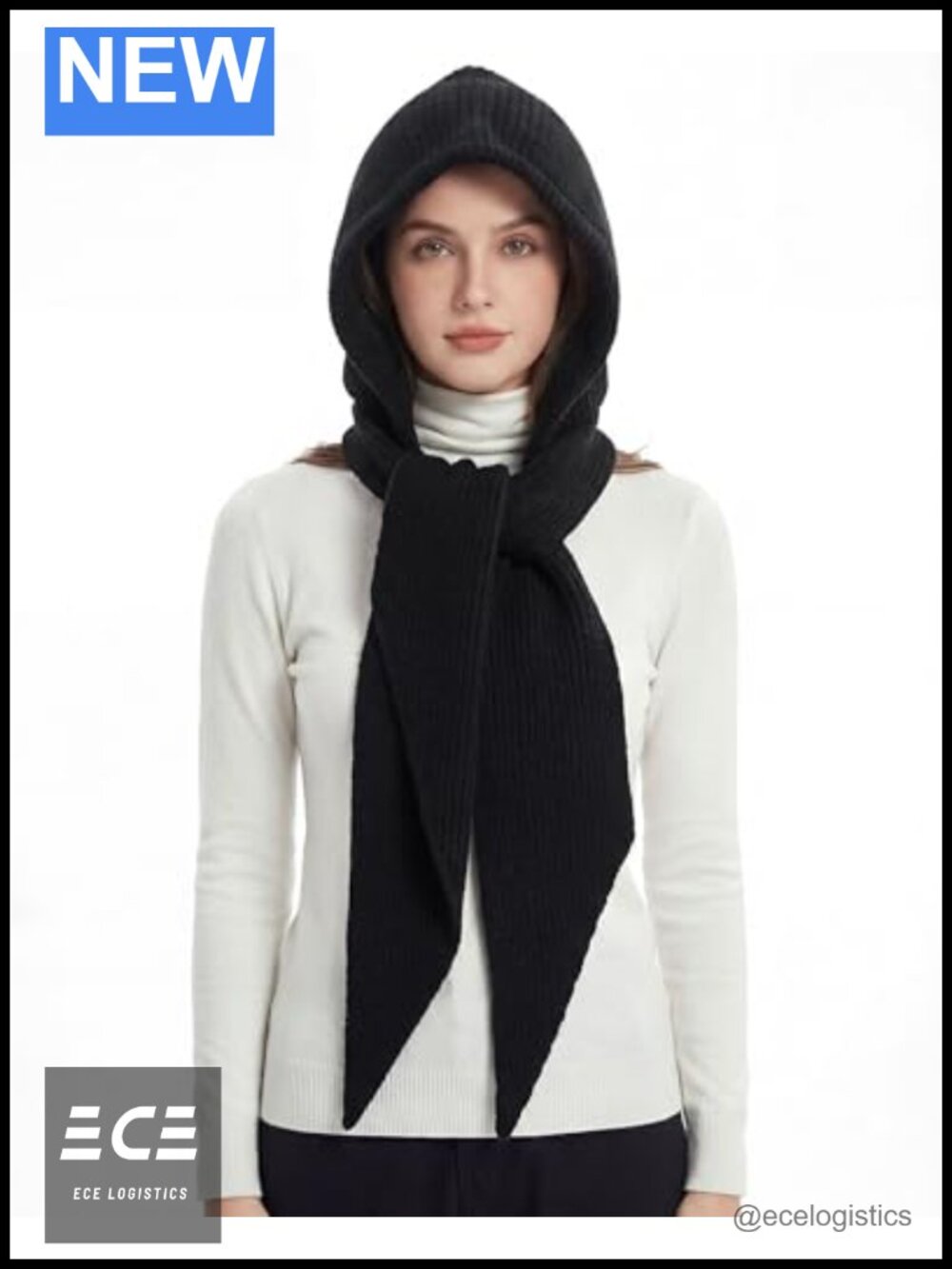 Knitted Hooded Scarf Balaclava Hat 2-in-1 Winter Neck Warmer